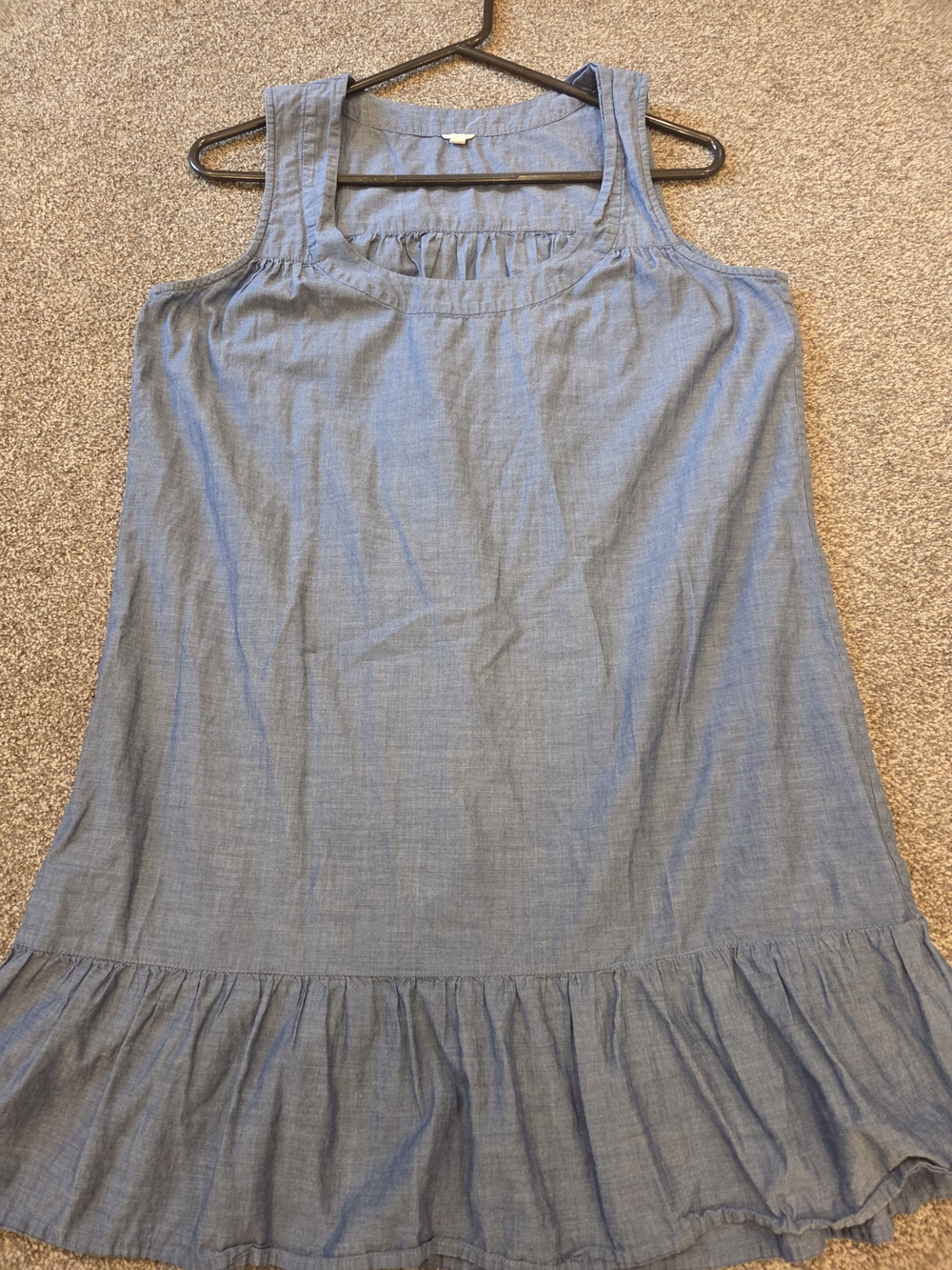 J.Crew  Womens Size Small Dress in Blue Denim Chambray Ruffle Hem 100 % Cotton